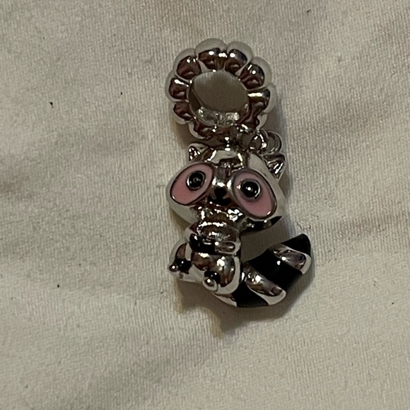 Sterling Silver and Pink Raccoon Charm Pendant - Picture 8 of 11